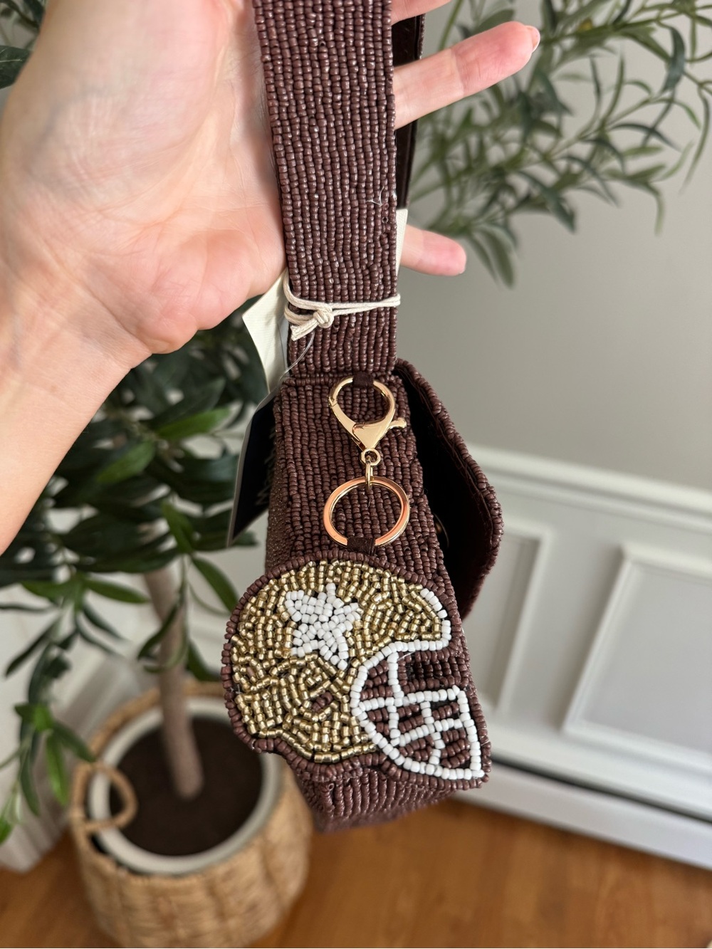 SOL AND MER football motif fully beaded shoulder bag with charm - Picture 3 of 6